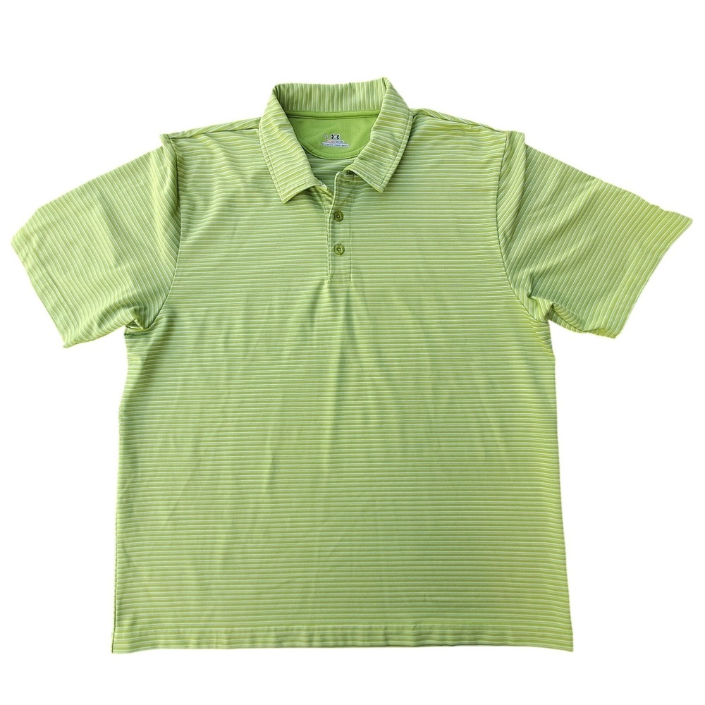 Under Armour HeatGear Polo‎ Shirt Mens Large Lime Green White Striped Golf L